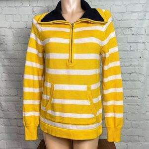 Lauren Jeans Co. Ralph Lauren Yellow and White Striped Turtleneck Sweater 1/4zip
